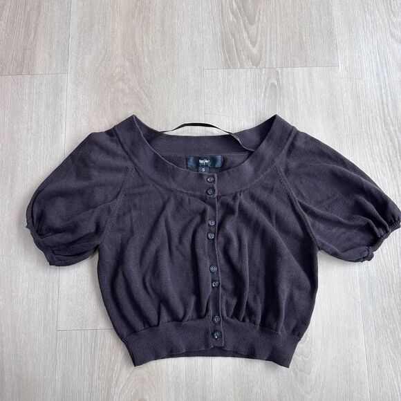 Brown Cardigan Shrug with Puff Sleeves, S - Picture 1 of 7